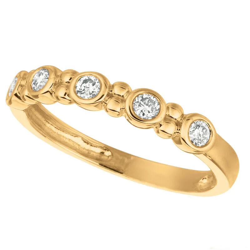 0.25 Carat 5 Stone Natural Diamond Bezel set Ring Band G SI 14K Yellow Gold