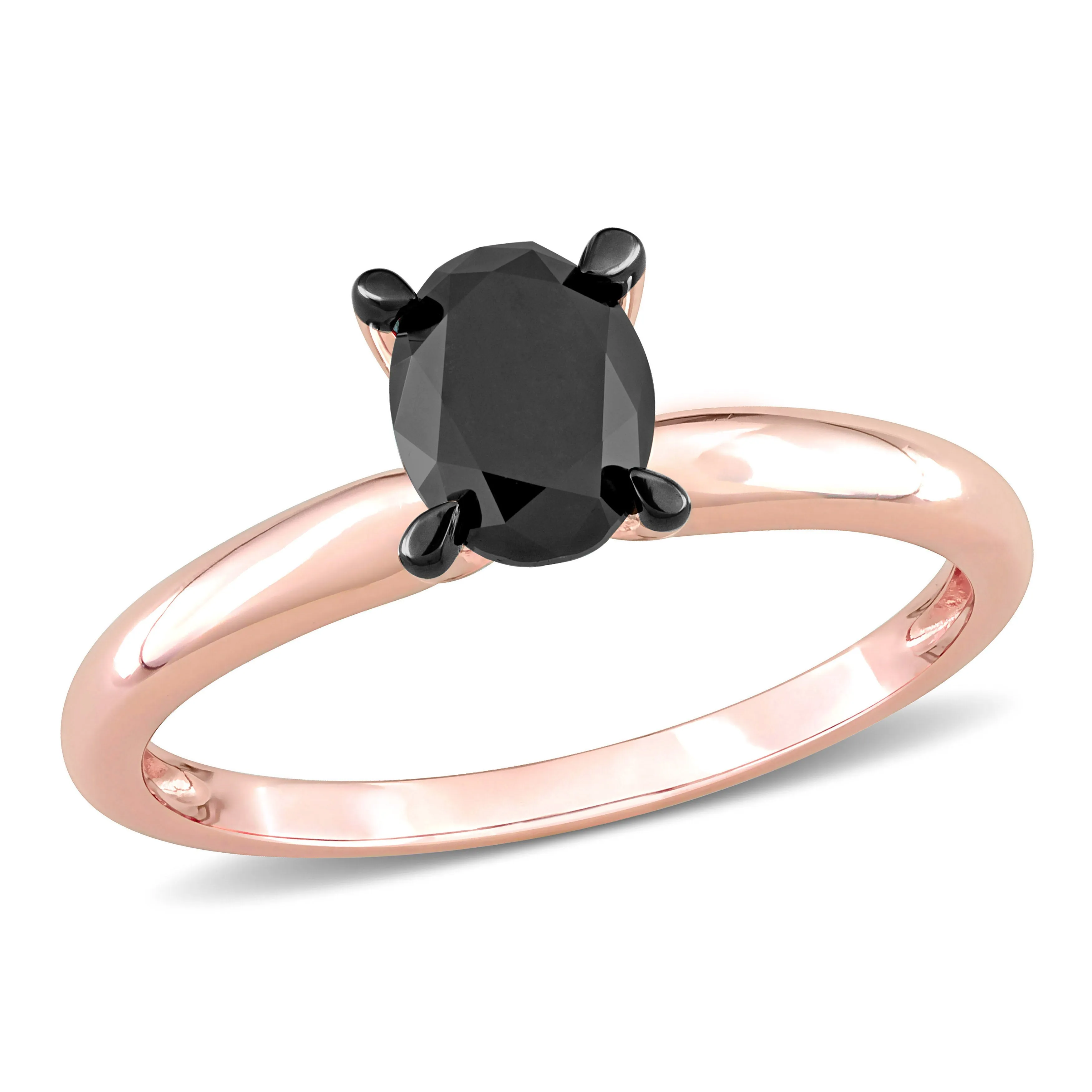 1 CT Black Oval Diamond Rhodium Plated Engagement Ring