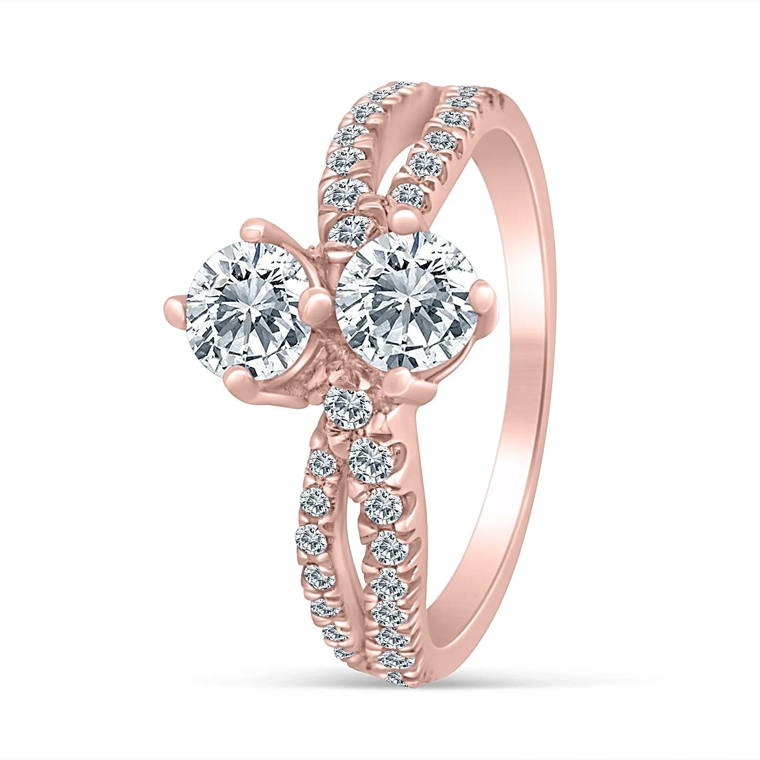 1.00ctw Diamond Two Stone Ring in 10k Rose Gold (J-K, I2-I3)