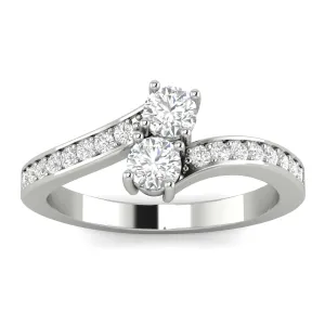 1.00ctw Diamond Two Stone Ring in 10k White Gold (K-L, I2-I3)