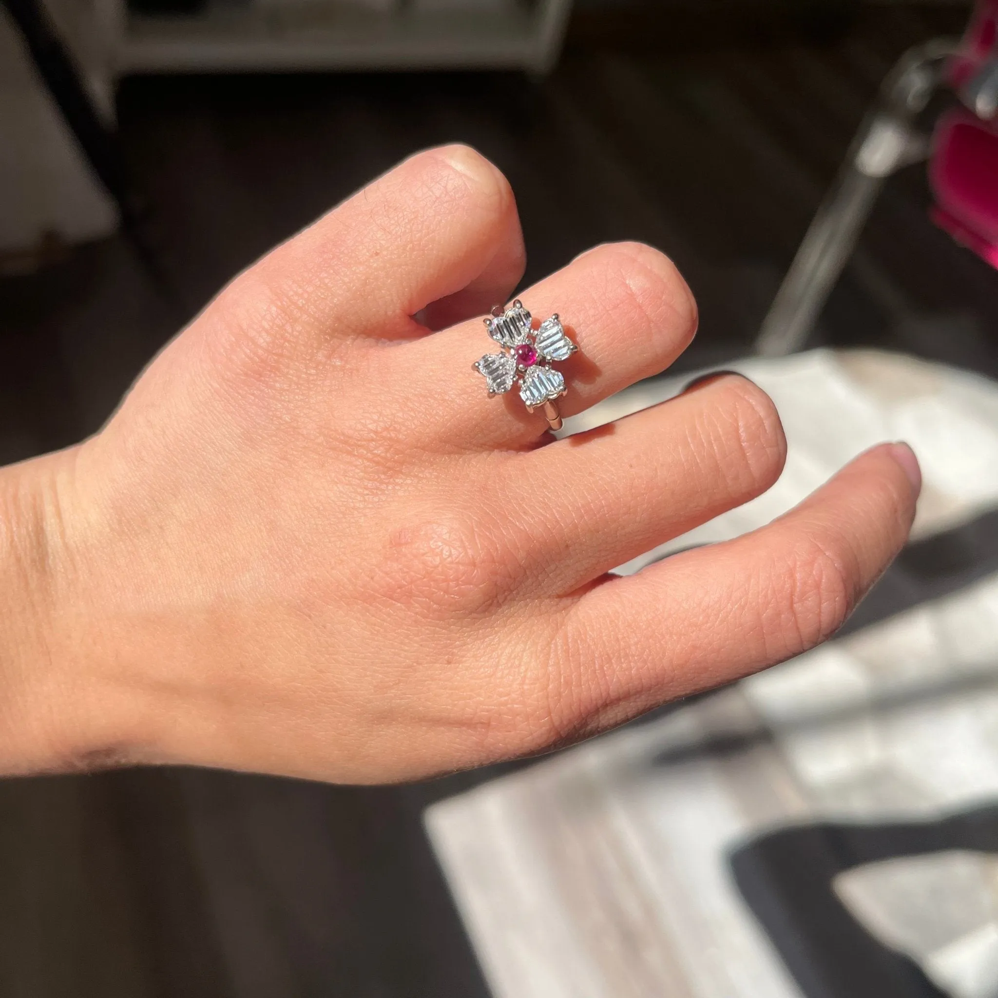 1.02ctw Carved Heart Cut Diamond & Ruby Ring