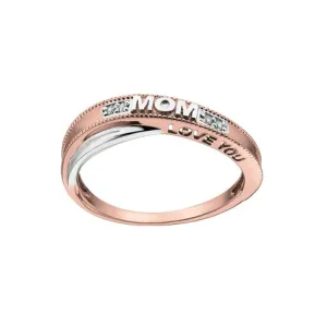 10K Rose and White Gold (0.02ct) Diamond "Love You Mom" Ring