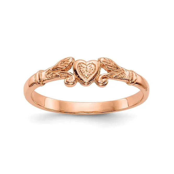 10K Rose Gold Textured Mini Heart Baby Ring