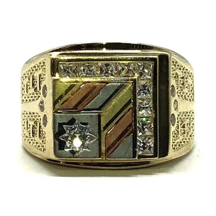 10K Rose, Yellow & White Gold Three Tone Cubic Zirconia Men's Ring MRG-187