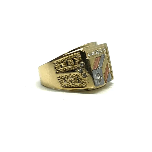 10K Rose, Yellow & White Gold Three Tone Cubic Zirconia Men's Ring MRG-187