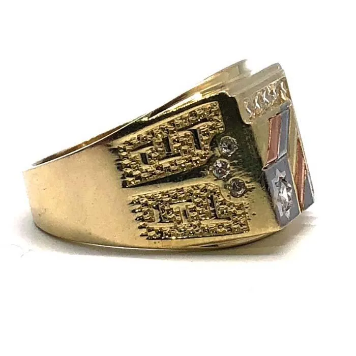 10K Rose, Yellow & White Gold Three Tone Cubic Zirconia Men's Ring MRG-187