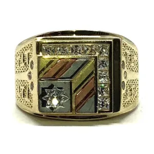 10K Rose, Yellow & White Gold Three Tone Cubic Zirconia Men's Ring MRG-187