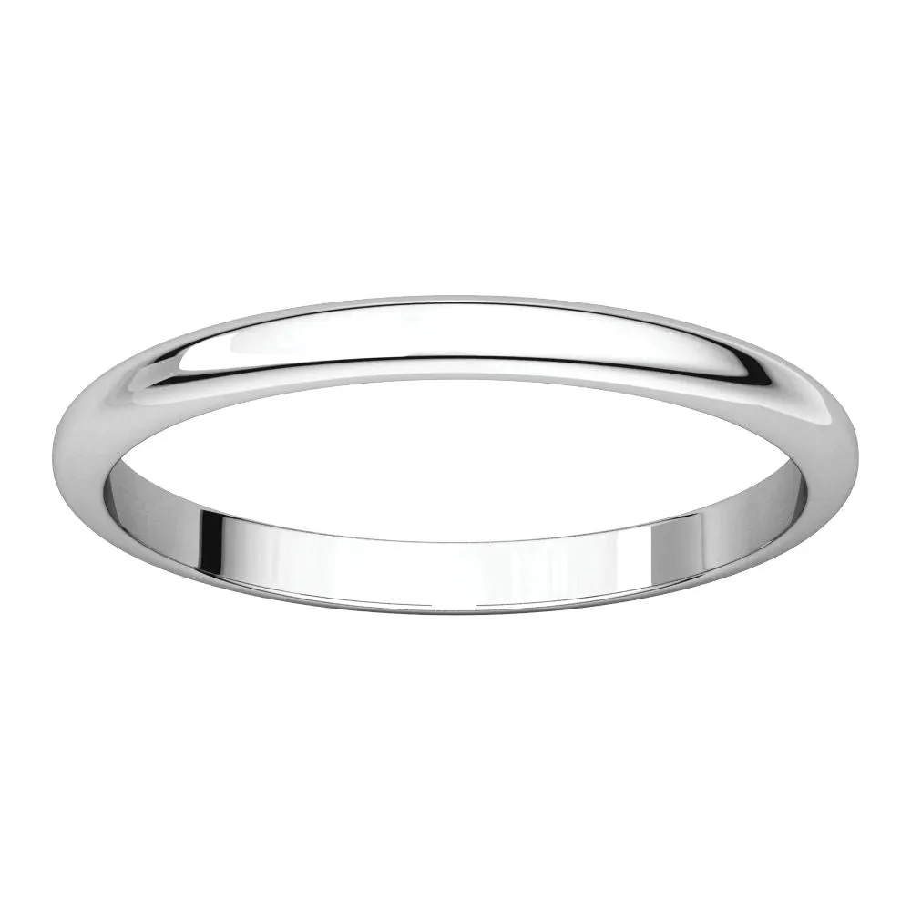 10k White Gold 2mm Half Round Band, Size 6