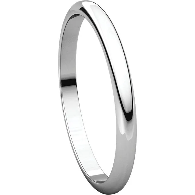 10k White Gold 2mm Half Round Band, Size 6