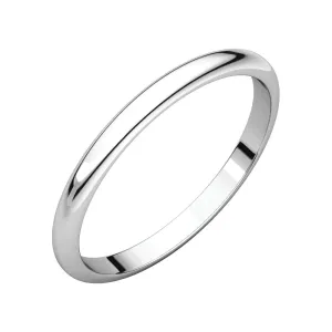10k White Gold 2mm Half Round Band, Size 6