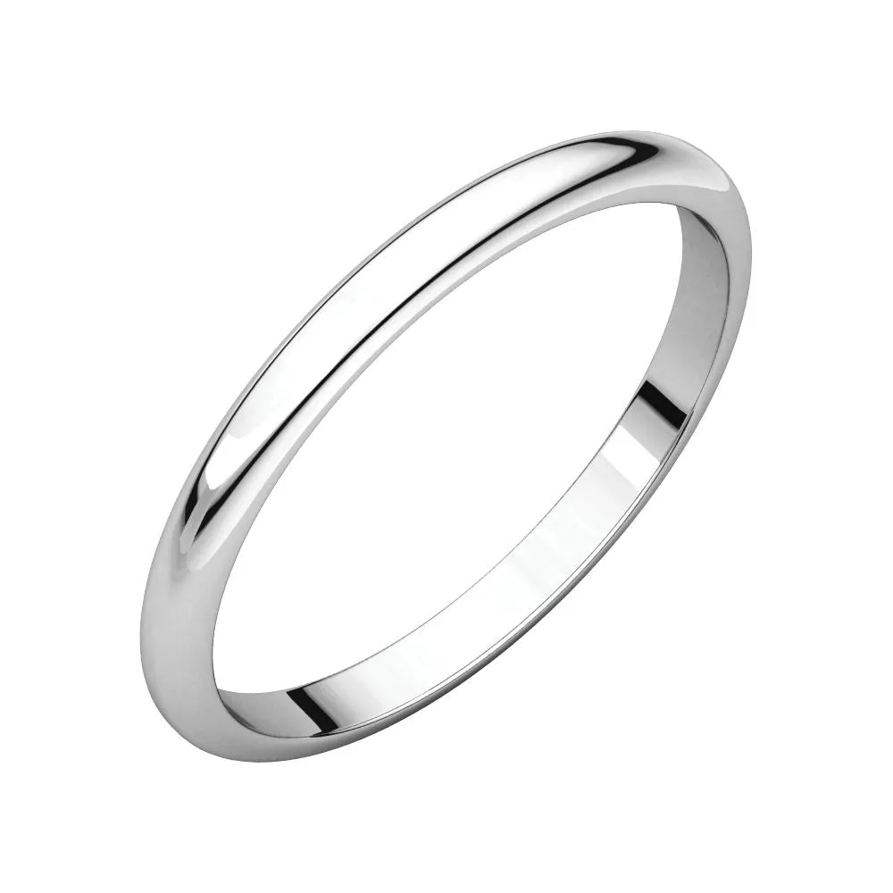 10k White Gold 2mm Half Round Band, Size 6