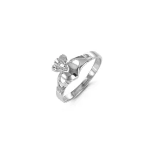 10K White Gold Ladies High Polished Claddagh Ring