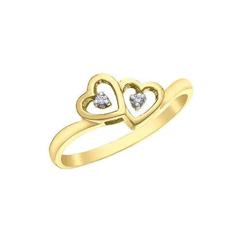 10K Yellow Gold (0.01ct) Diamond Double Heart Ring