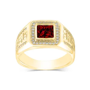 10K Yellow Gold Red and White CZ Men's Ring