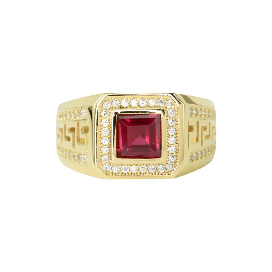 10K Yellow Gold Red and White CZ Men's Ring