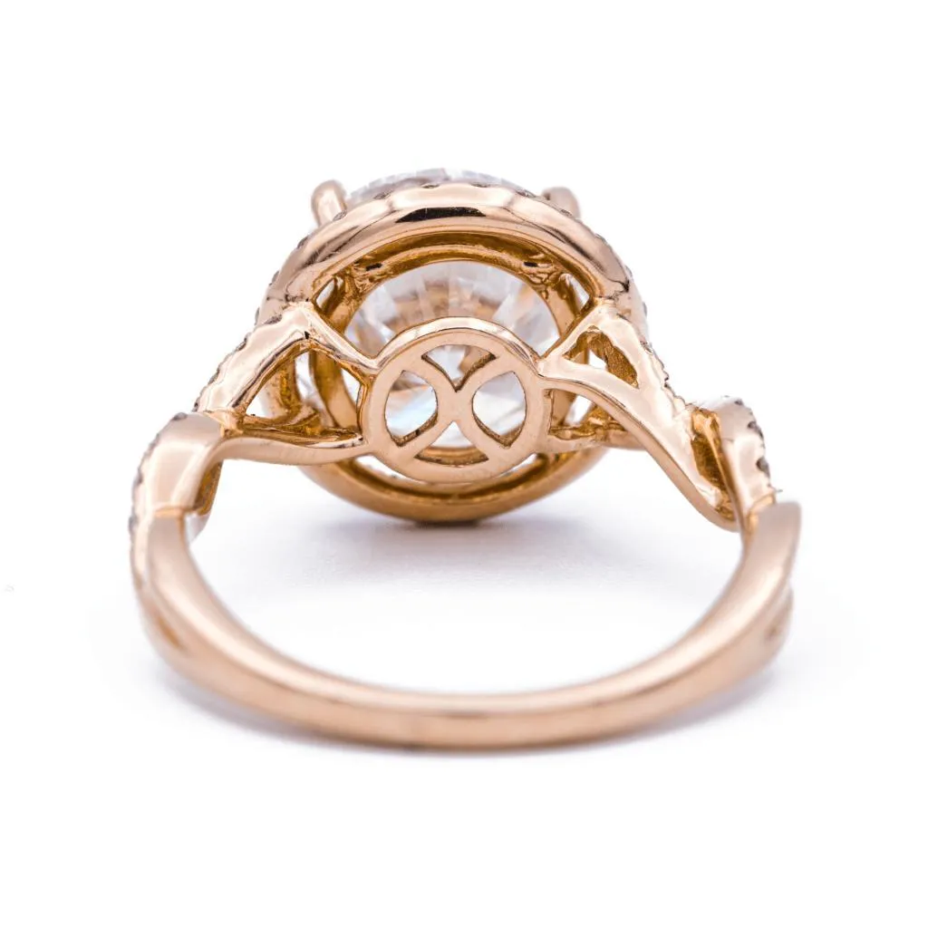 10mm Round Center 14K Rose Gold Infinite Band Halo MicroPave Diamond Ring