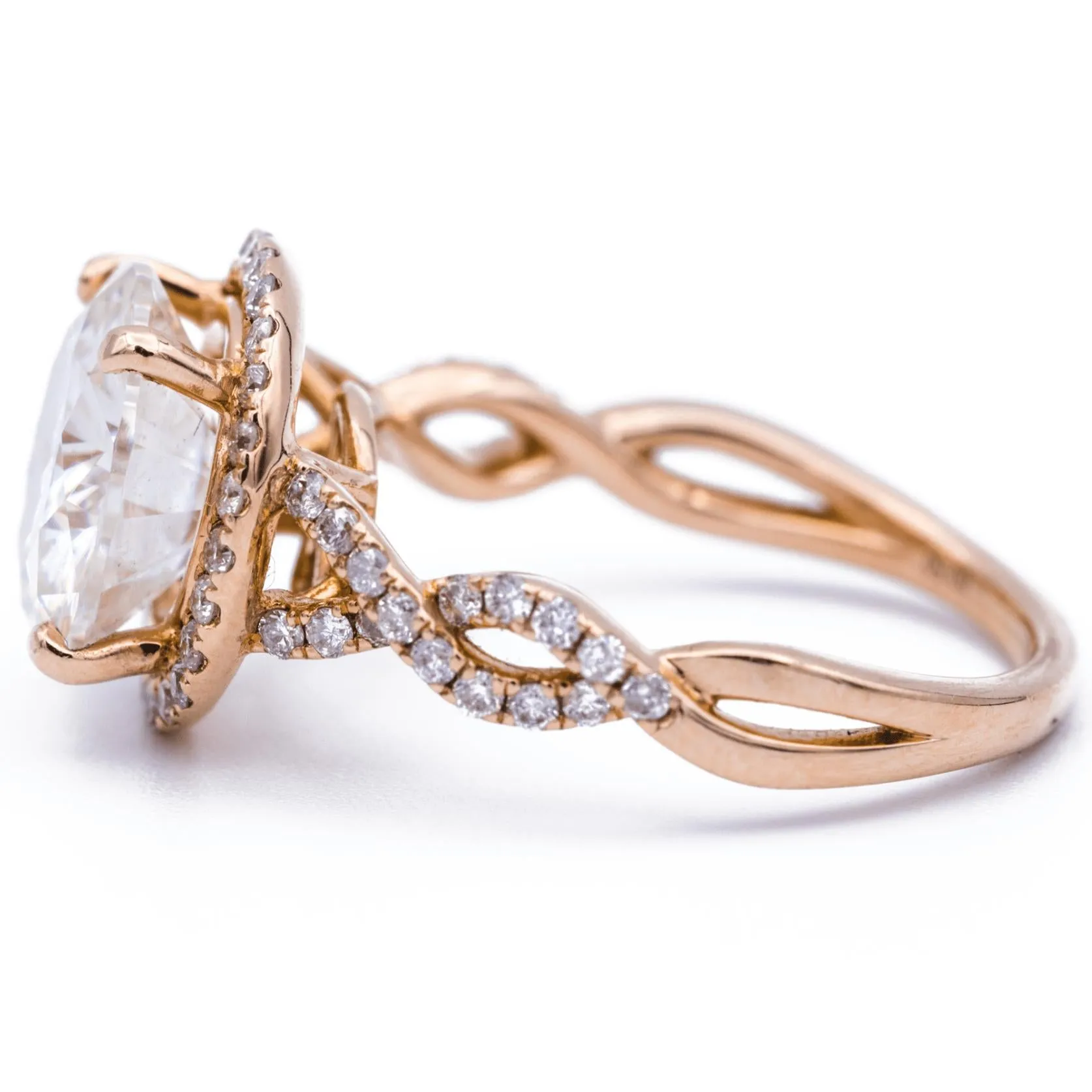 10mm Round Center 14K Rose Gold Infinite Band Halo MicroPave Diamond Ring