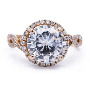 10mm Round Center 14K Rose Gold Infinite Band Halo MicroPave Diamond Ring