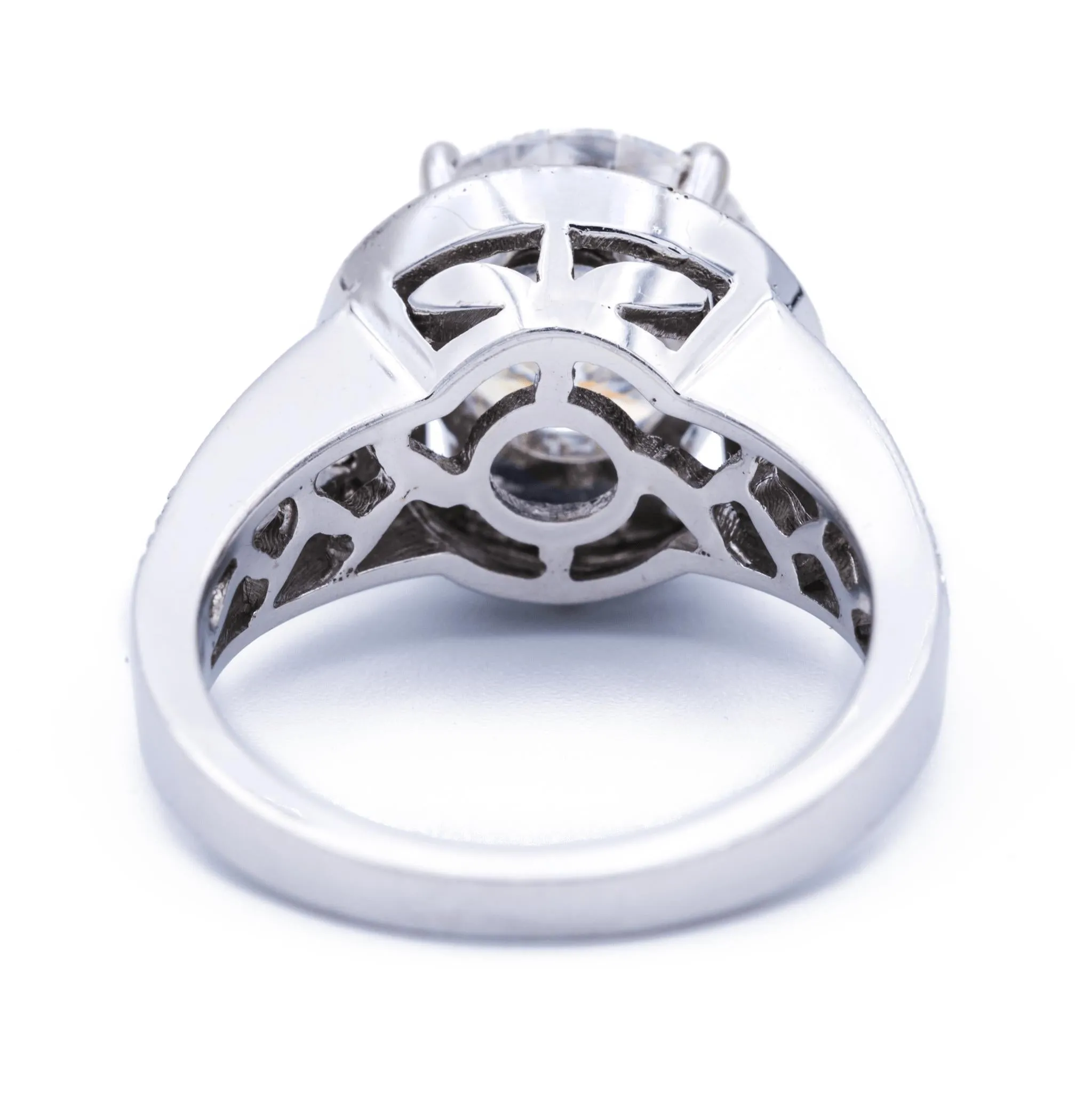 10mm Round Center and Diamond Halo and Split Shank Thick 18K White Gold Ring