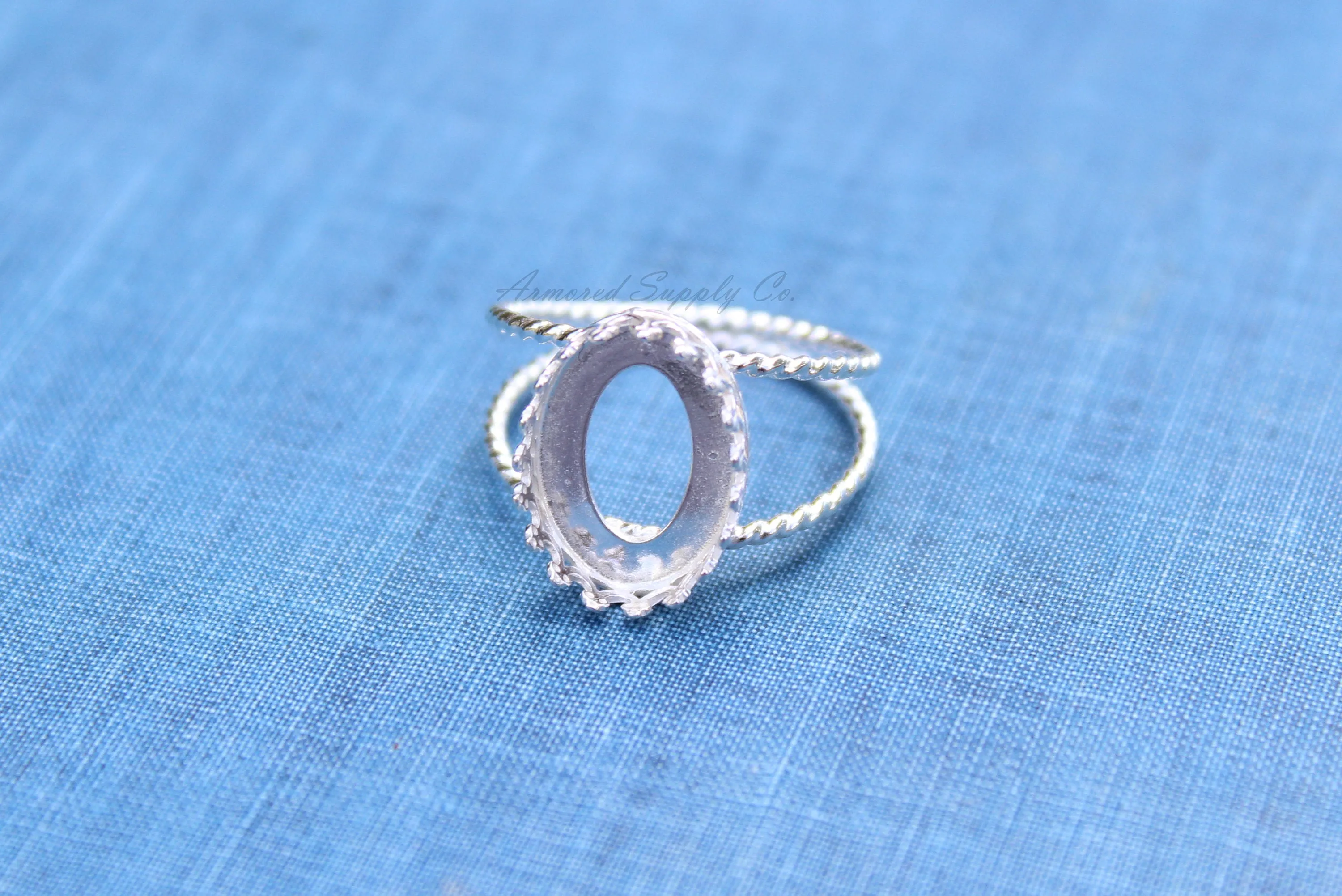 10x8mm Oval Crown Bezel Silver Double Rope Band Ring blank