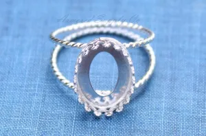 10x8mm Oval Crown Bezel Silver Double Rope Band Ring blank