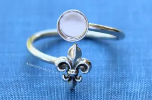 12mm Bezel Silver Fleur De Lis Wrap Adjustable Ring blank