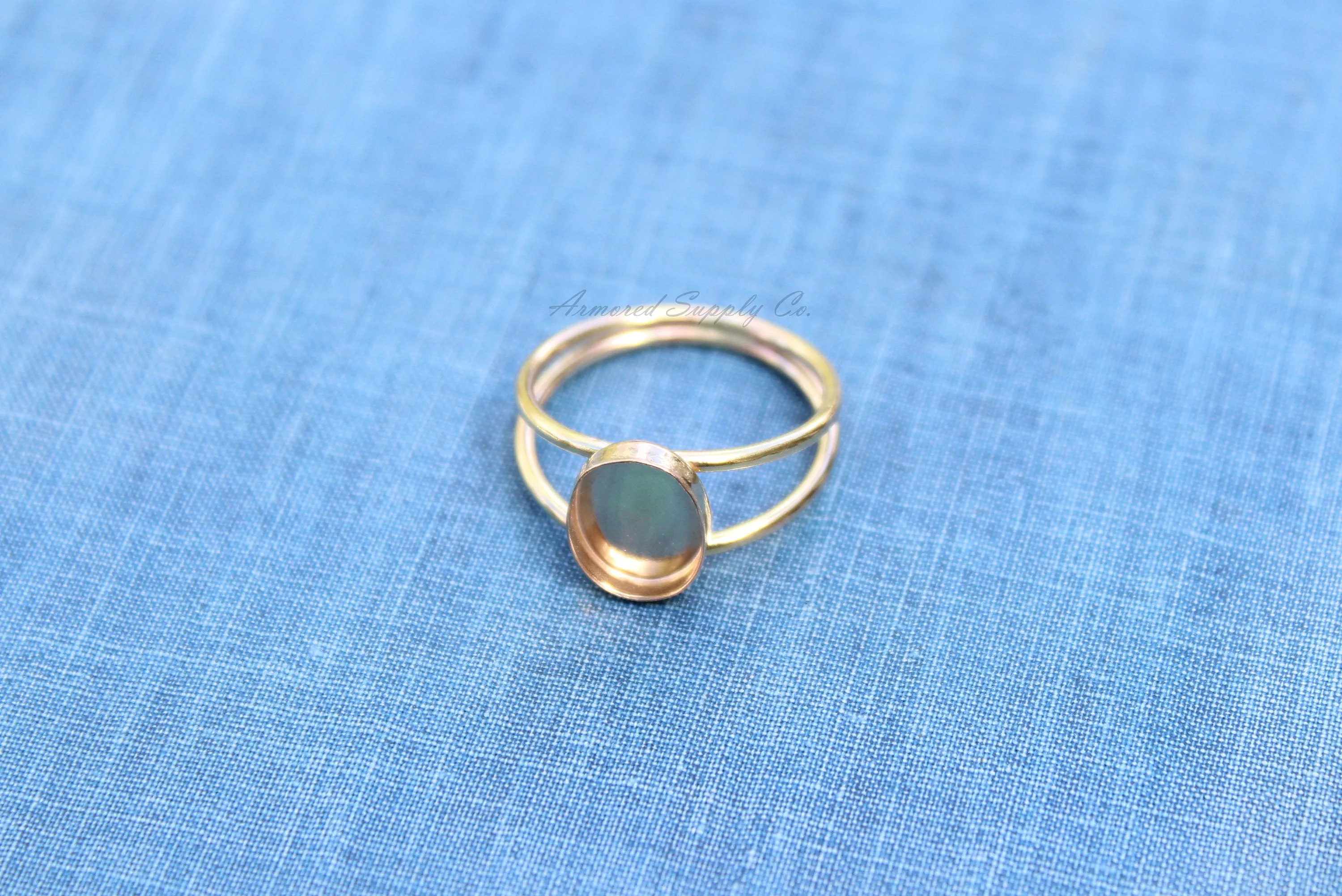 12x10mm Oval bezel Gold Double Band Ring blank