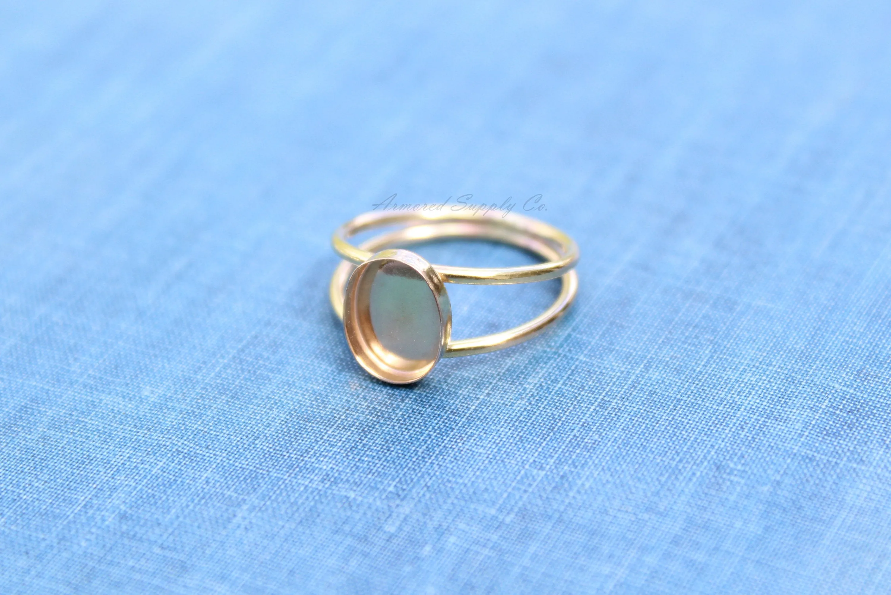 12x10mm Oval bezel Gold Double Band Ring blank