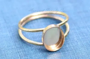 12x10mm Oval bezel Gold Double Band Ring blank