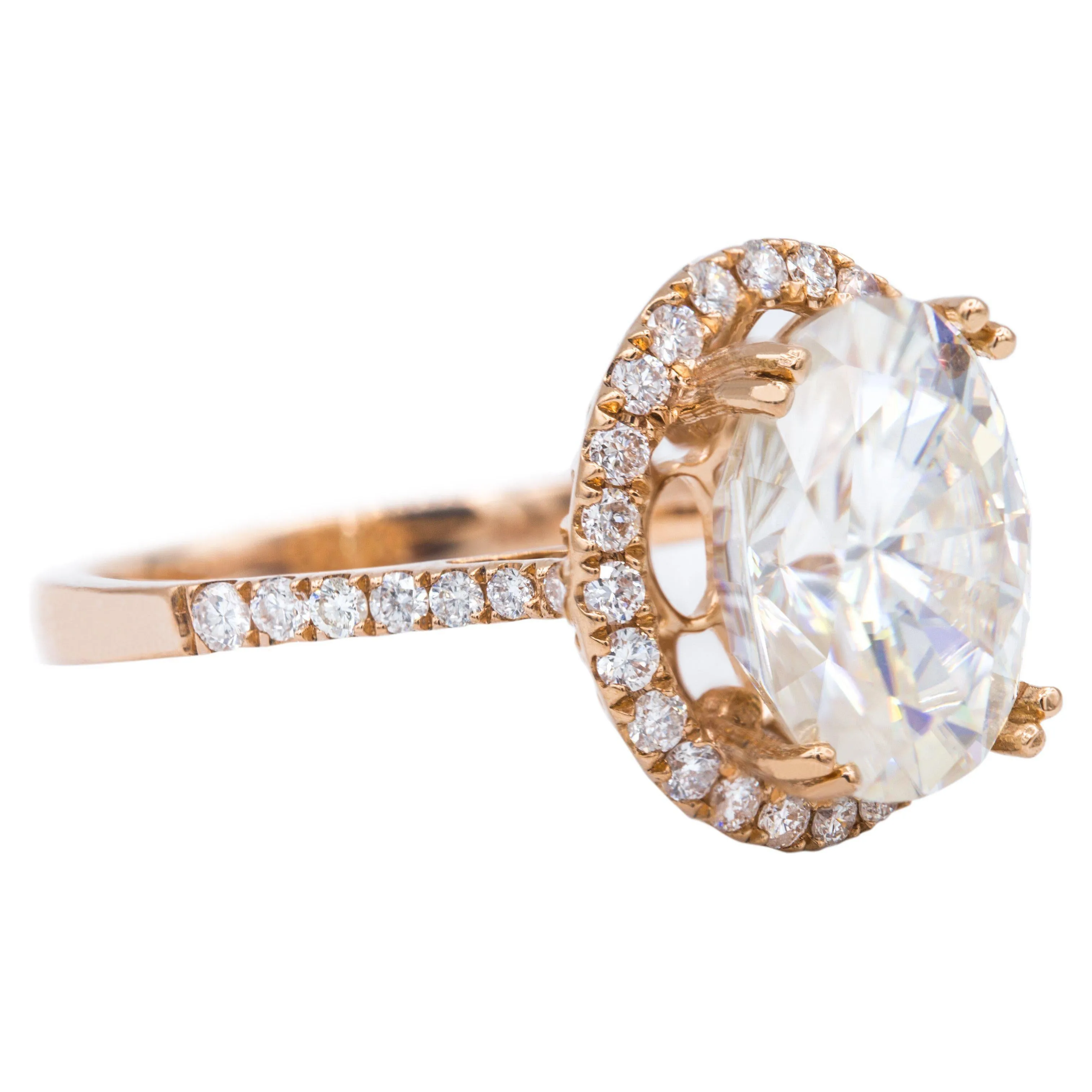 12x9mm Oval Center 14k Rose Gold 4 Double Prong Diamond Halo Ring