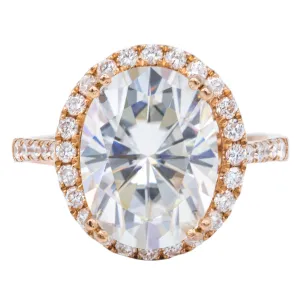 12x9mm Oval Center 14k Rose Gold 4 Double Prong Diamond Halo Ring
