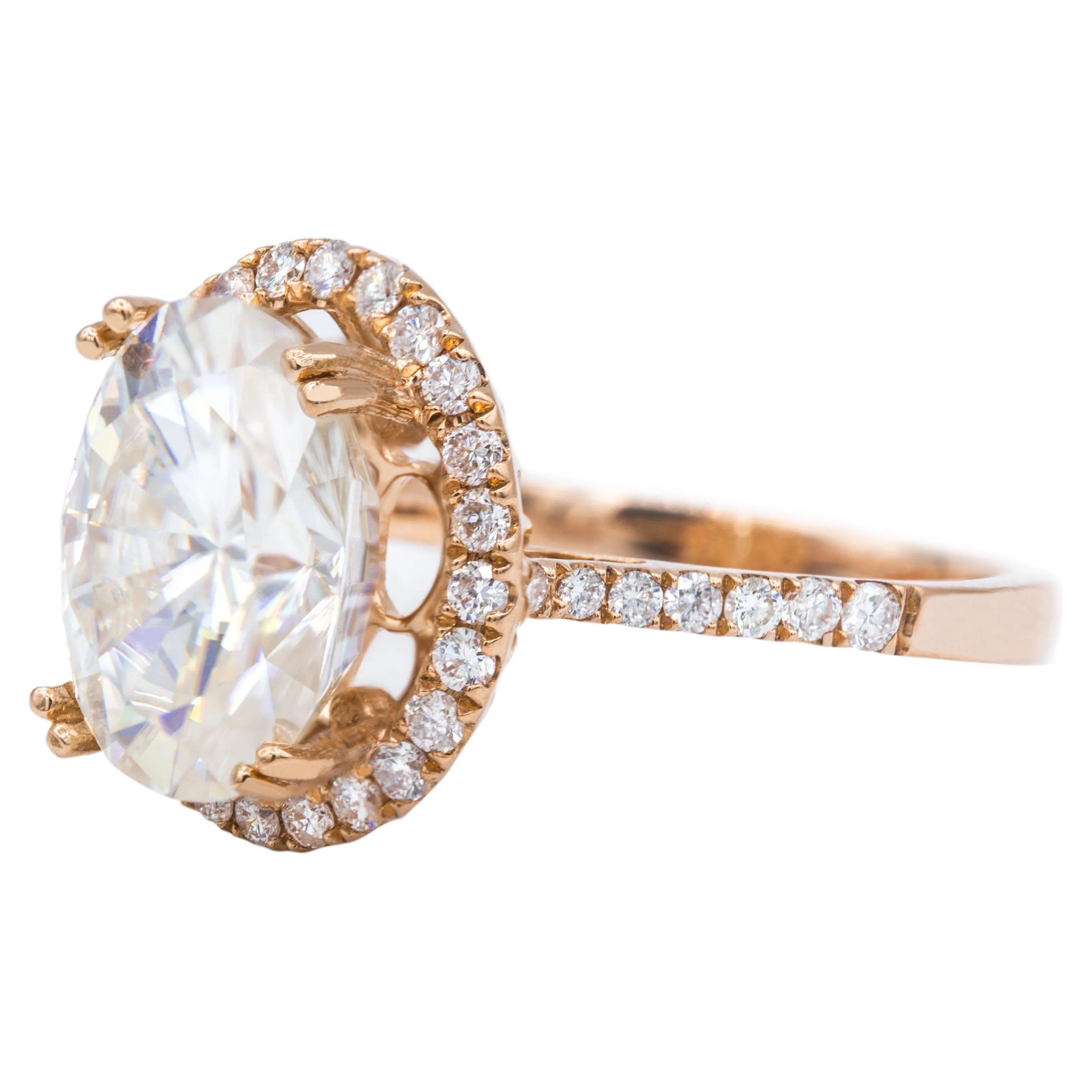 12x9mm Oval Center 14k Rose Gold 4 Double Prong Diamond Halo Ring