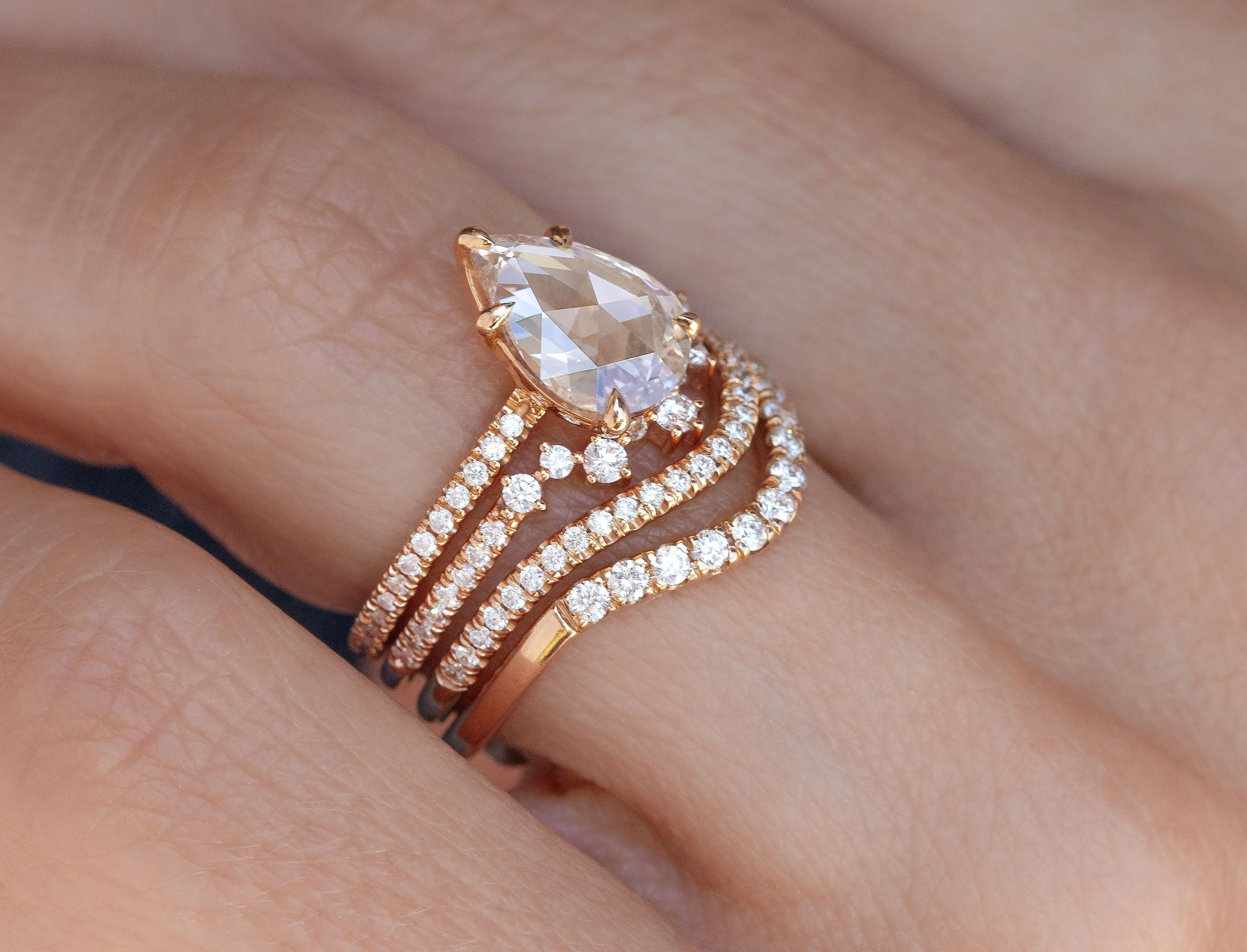1.37-Carat Rose Cut Pear Diamond Ring (Ready to Ship)