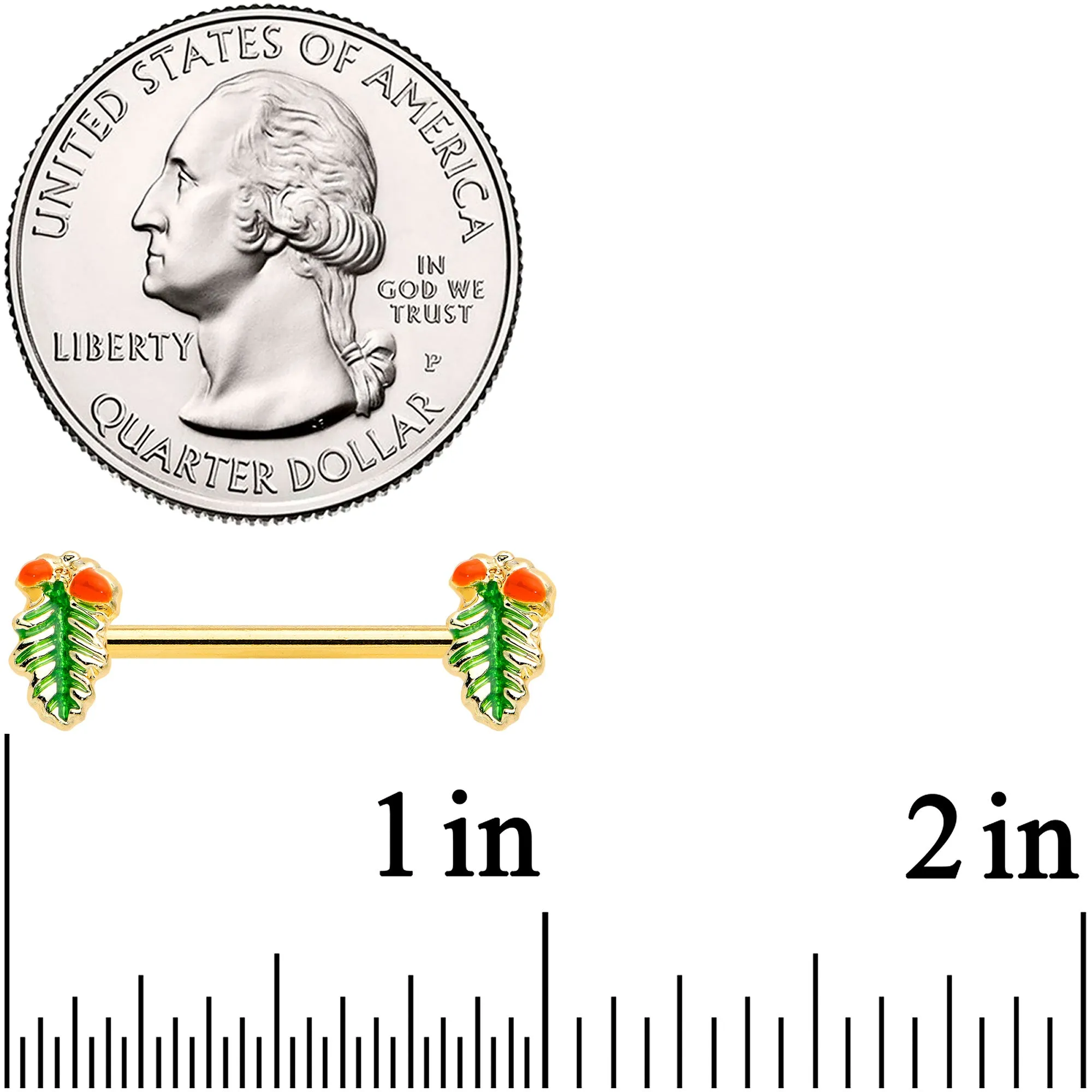 14 Gauge 11/16 Gold Hue Acorn Pine Cone Autumn Barbell Nipple Ring Set