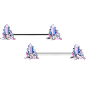 14 Gauge 5/8 Pink White Geology Barbell Nipple Ring Set