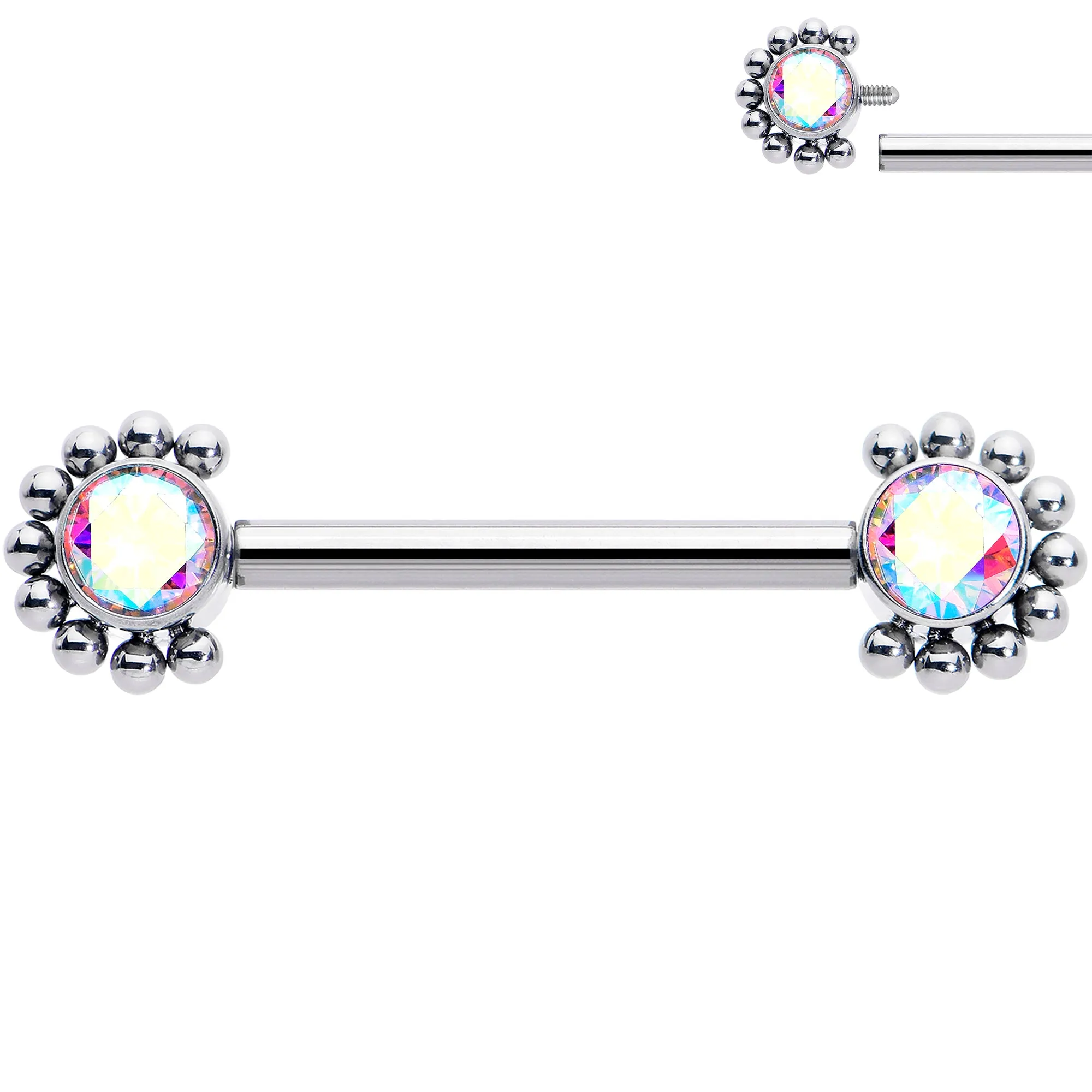 14 Gauge 9/16 Aurora CZ Gem ASTM F-136 Titanium Internally Threaded Nipple Ring