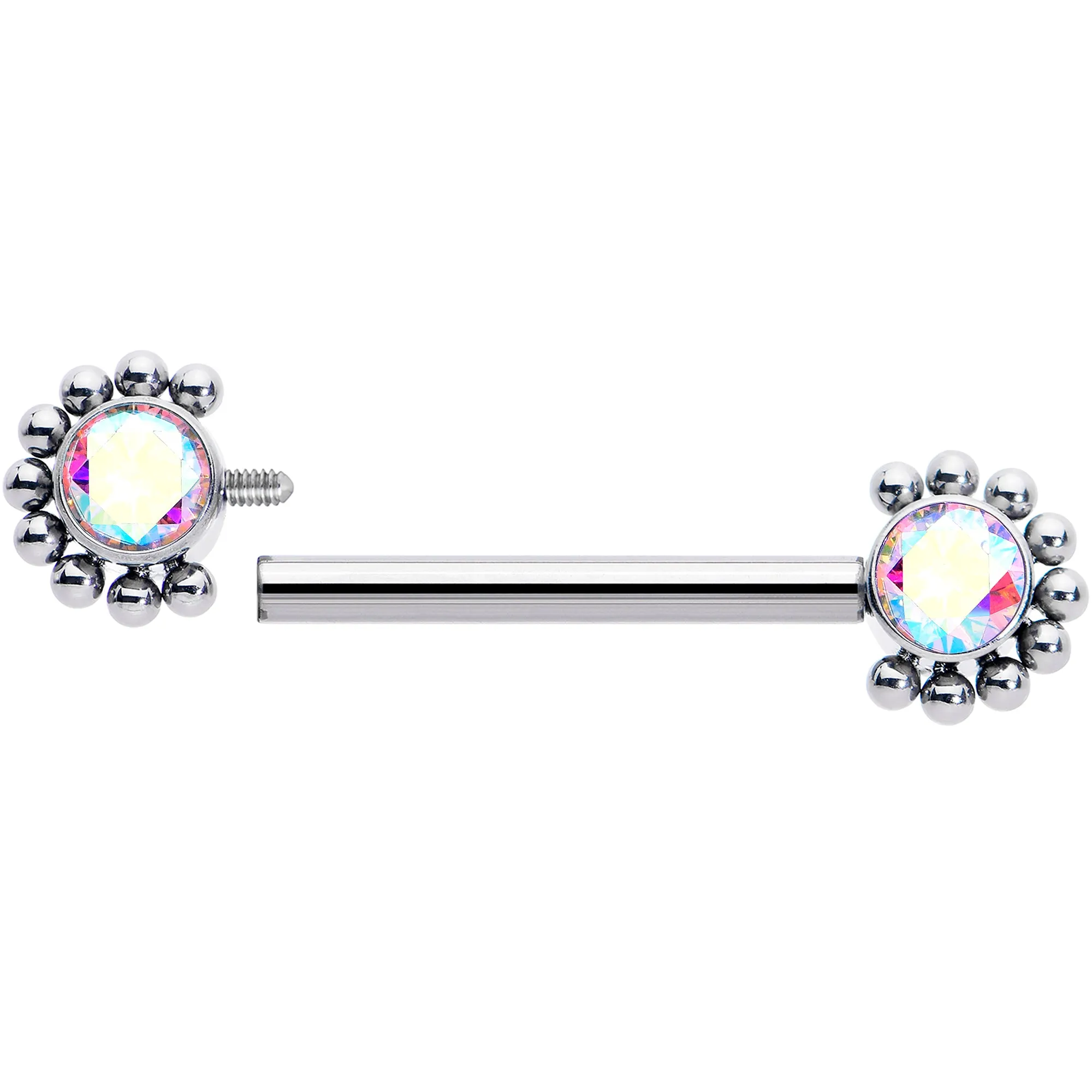 14 Gauge 9/16 Aurora CZ Gem ASTM F-136 Titanium Internally Threaded Nipple Ring