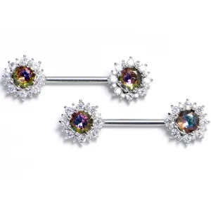 14 Gauge 9/16 Vitrail Gem Baroque Sun Barbell Nipple Ring Set