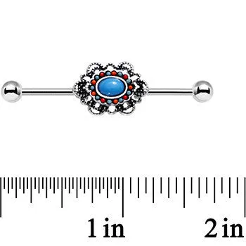 14 Gauge Faux Turquoise Fancy Western Brooch Industrial Barbell 38mm