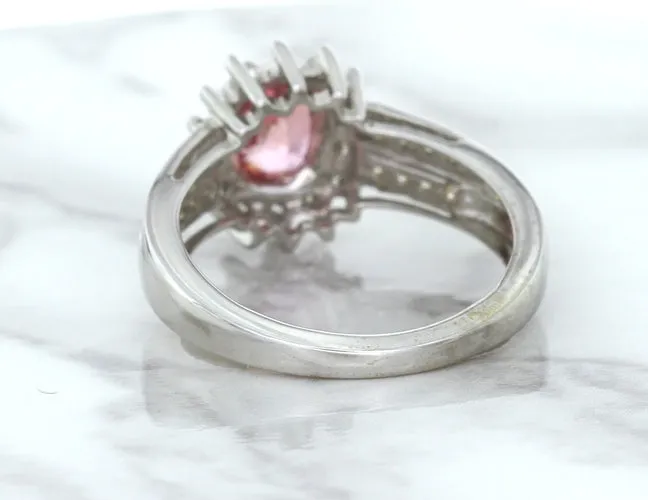 1.40ct Oval Pink Sapphire Ring with Diamond Halo in 14K White Gold