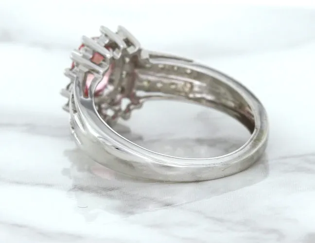 1.40ct Oval Pink Sapphire Ring with Diamond Halo in 14K White Gold