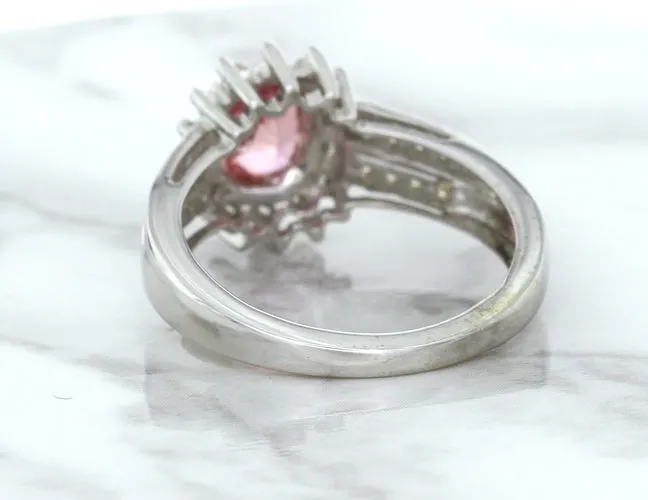 1.40ct Oval Pink Sapphire Ring with Diamond Halo in 14K White Gold