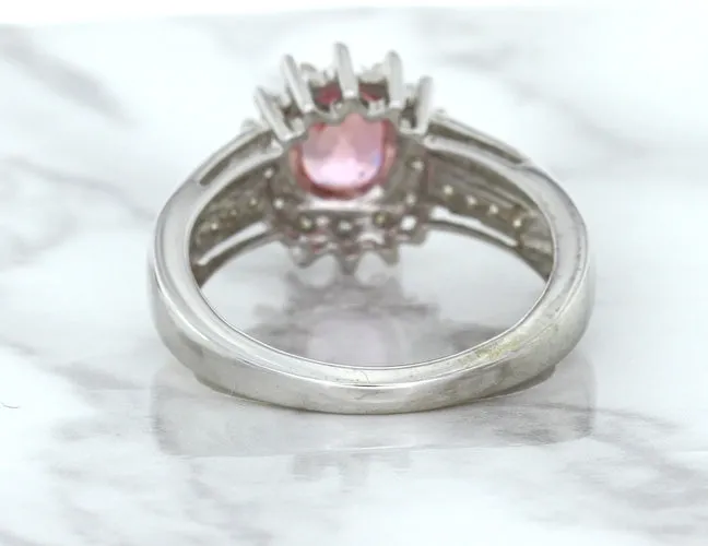1.40ct Oval Pink Sapphire Ring with Diamond Halo in 14K White Gold