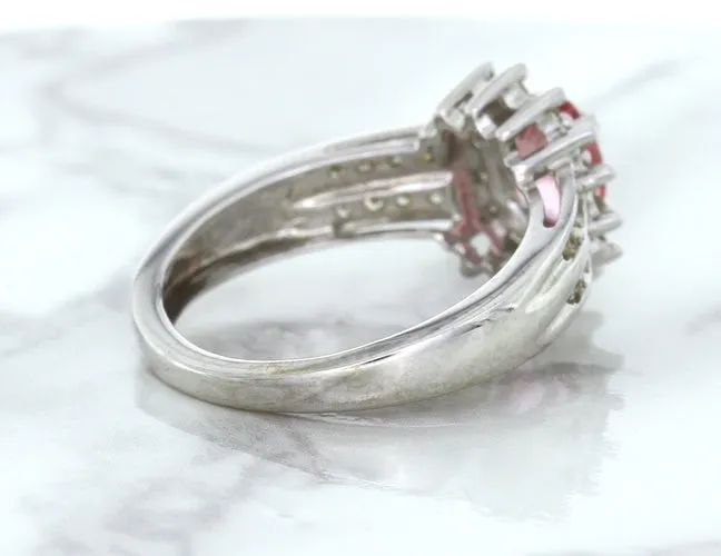 1.40ct Oval Pink Sapphire Ring with Diamond Halo in 14K White Gold