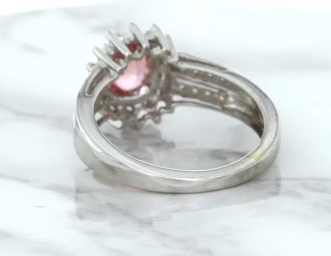 1.40ct Oval Pink Sapphire Ring with Diamond Halo in 14K White Gold