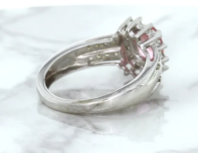 1.40ct Oval Pink Sapphire Ring with Diamond Halo in 14K White Gold