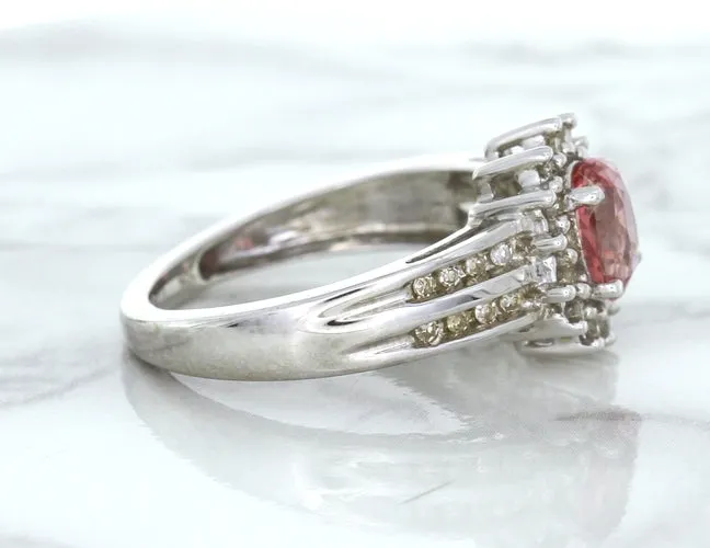 1.40ct Oval Pink Sapphire Ring with Diamond Halo in 14K White Gold