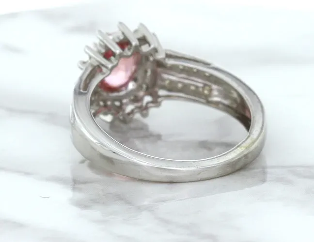1.40ct Oval Pink Sapphire Ring with Diamond Halo in 14K White Gold