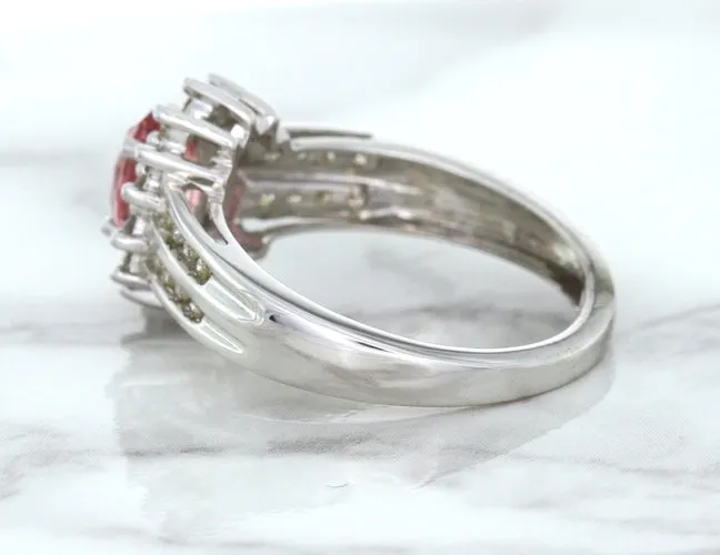 1.40ct Oval Pink Sapphire Ring with Diamond Halo in 14K White Gold
