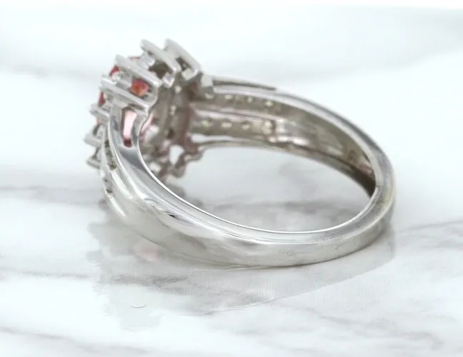 1.40ct Oval Pink Sapphire Ring with Diamond Halo in 14K White Gold
